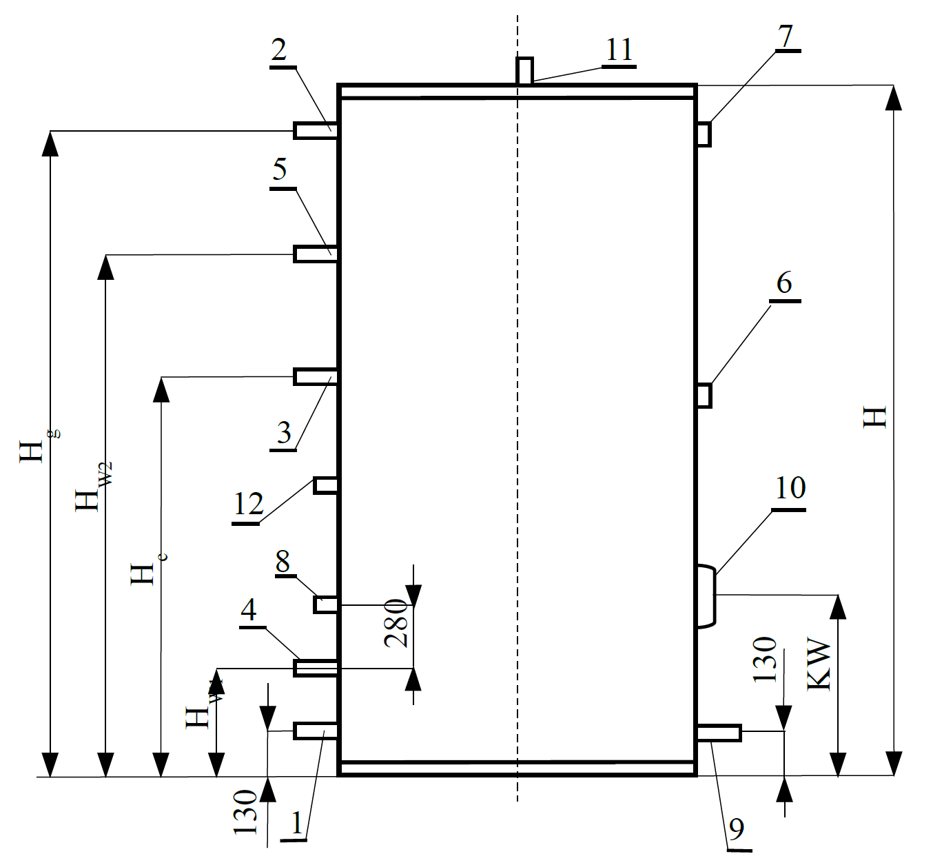 Höhe der Verbindungen TERMICA WW400 WW500 WW1000 Termica